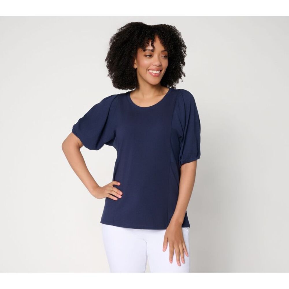 Belle by Kim Gravel Women's Top Sz XL Slay the Vacay Mixed Media Blue